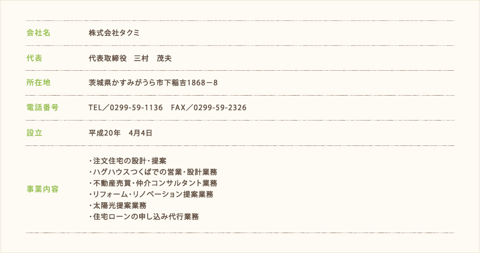 会社名 株式会社タクミ